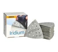 Mirka Iridium Triangle de ponçage Papier abrasif Premium 93x93x93mm 15 trous autoagrippant, grain 80, 50 pcs/Pour poncer la peinture, mastic, apprêt, bois, acier, minéraux, plastique