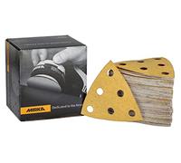 Mirka Papier abrasif auto-agrippant triangle 93x93x93 mm 6 trous | Papier abrasif auto-agrippant Mirka Gold 6 trous grain P120 pour plâtre mastic bois peinture ponçage universel