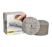 Mirka Iridium Papier abrasif Premium Ø 125mm autoagrippant 89 trous, grain 500, 100 pces/Pour poncer la peinture, le mastic, l'apprêt, le bois, l'acier, les matériaux minéraux, le plastique
