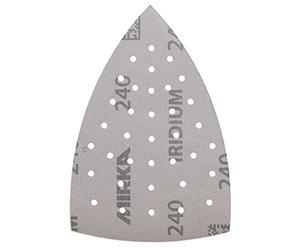 Mirka Triangle abrasif auto-agrippant Iridium 100x152x152 mm 36 trous | Papier abrasif premium auto-agrippant 36 trous idéal pour peinture mastic apprêt bois acier plastique ponçage efficace
