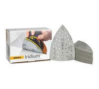 Mirka Iridium Triangle de ponçage Papier abrasif Premium 100x152x152mm 36 trous autoagrippant grain 120, 50 pcs/Pour poncer la peinture, mastic, apprêt, bois, acier, minéraux, plastique