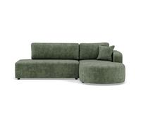 Miro - Canapé d'angle droit 4 places convertible avec coffre en velours texturé - Vert sauge