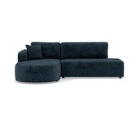 Miro - Canapé d'angle gauche 4 places convertible avec coffre en velours texturé - Bleu