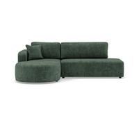 Miro - Canapé d'angle gauche 4 places convertible avec coffre en velours texturé - Vert