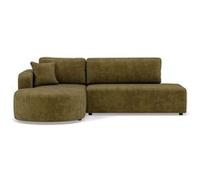 Miro - Canapé d'angle gauche 4 places convertible avec coffre en velours texturé - Vert Olive Vert Olive