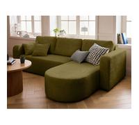 Miro - canapé d'angle réversible - 4 places - convertible avec coffre - en velours texturé - Vert Olive