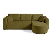 Best mobilier Canapé d'angle Miro réversible convertible avec coffre velours texturé Vert Olive