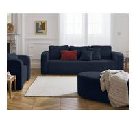 Best Mobilier Canapé droit Miro 3 places convertible avec coffre velours texturé Bleu