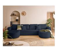 Best mobilier Canapé panoramique 7 places en velours convertible Bleu