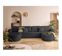 Best mobilier - Canapé panoramique en U Miro convertible avec coffre en velours texturé Gris foncé