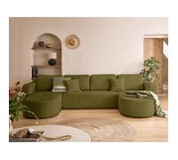 Best mobilier – Canapé panoramique Miro – 7 places en U, convertible avec coffre – Vert olive