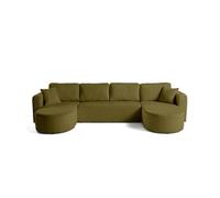 Best mobilier – Canapé panoramique Miro – 7 places en U, convertible avec coffre – Vert olive
