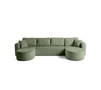 Best mobilier Canapé panoramique U Miro 7 places convertible coffre velours texturé Vert sauge