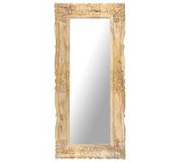 Miroir 110 x 50 cm en bois massif de manguier avec motif sculpté à la main pour salle de bain, chambre à coucher, couloir, salon, cadre naturel, décoration