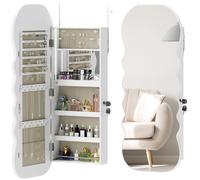 Miroir à maquillage, éclairage LED, armoire à bijoux verrouillable, BLANC, 42 x 10,5 x 108 cm
