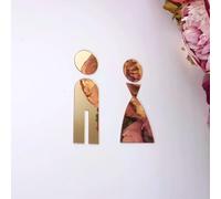 Miroir acrylique 3D en bois, décoration de mariage, plaque de porte de toilette, salle de bain, WC, autocollant mural de style moderne, décoration d'intérieur~01378