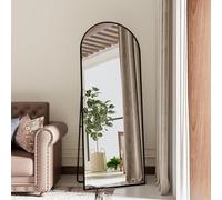 Miroir Arqué 165x60 cm, Minimaliste sur Pied, Grand Miroir de Sol Pleine Longueur, Bombé et Suspendu, Elliptique, pour Chambre Salon Entrée, Noir