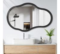Miroir asymétrique pour décoration murale - Grand miroir mural moderne avec cadre en bois - Vague unique - Miroir artistique irrégulier décoratif pour salon, chambre à coucher, salle de bain, entrée