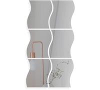 Miroir Autocollant Mural,6pcs Argenté Miroir Murale Adhesif Forme en Vagues DIY Decal Miroir de Style pour Décoration Bureau Maison