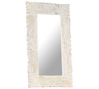Miroir blanc 80 x 50 cm en bois de manguier massif avec motif sculpté à la main, miroir mural pour salle de bain, chambre à coucher, couloir et salon