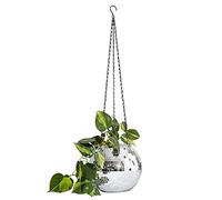 Miroir Boule Disco Cache-pot Jardinière,Paillettes Chrome Pots De Fleurs,Style Boho Pots De Fleurs Suspendu,Intérieur Extérieur Pots Décoratifs De Plante Pot De Succulent Brillant -Argent 25x25cm(10x1