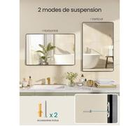 Miroir, Cadre en Aluminium, 110 x 70 cm, avec Film de Sécurité, 2 Options de Suspension,Salle de Bain, Noir