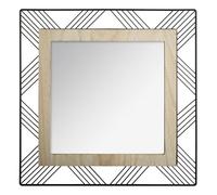 Miroir Carré en Métal & Bois ""Joe"" 45cm Noir