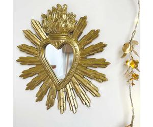 Miroir coeur ex-voto grand modèle doré