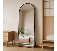 Miroir Complet arqué 162x53cm, Grand Miroir de Sol Pleine Longueur, Bombé et Suspendu, Elliptique, pour Chambre, Minimaliste, Noir