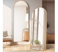 Miroir complet - Grand miroir sur pied bombé - 163 x 53 cm - Miroir mural - Miroir de sol pour salon, dressing - Couleur or