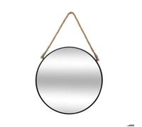 Atmosphera - Miroir Rond à Suspendre Noir - Diamètre 38 cm, Cadre en Métal et Corde en Jute - pour Entrée, Salon, Salle de Bain