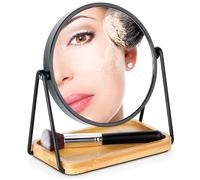 Miroir cosmétique double face - Miroir sur pied en métal noir - 18,5 x 10,5 x 20 cm - Blanc