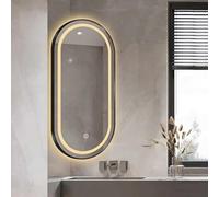 Miroir d'angle mural rotatif ovale extensible pour salle de bain avec éclairage LED, contrôle tactile 3 couleurs, 40 x 70 cm (noir) - Parfait pour le maquillage et le toilettage.