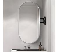 Miroir d'angle ovale moderne pour salle de bain avec bras oscillant en métal incassable - Miroir à suspendre polyvalent pour le salon - Veau et affichage horizontal (argenté)