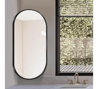Miroir D'angle Suspendu Ovale 30x50 30x60 35x60 40x70 50x80cm Miroir De Salle De Bain Avec Bras Pivotant Miroir Mural Rotatif Avec Cadre En Métal HD Miroir De Maquillage(Black,W30xL60cm)