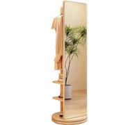 Miroir d'applique mural, miroir d'ensemble rotatif à 360° avec armoire et étagères de rangement, 165,1 cm, miroir mural en bois massif pour salon, dressing (bois naturel)