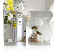 Miroir De Beauté Ondulé En Feuille Acrylique, 2 Pièces, Miroir De Bureau À Bord Irrégulier Pour Le Maquillage, Artisanat De Meubles Décoratifs 9109-May14a23378