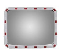 Miroir de circulation convexe carré 60 x 80 cm avec cadre réfléchissant, plastique PC incassable, dispositif de montage, pour croisement, route, parking et sécurité routière
