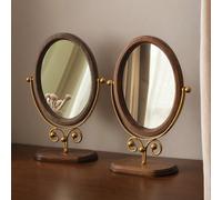 Miroir de coiffeuse de style vintage, miroir de maquillage en bois massif, miroir de toilette en bois de style chinois rotatif sur le dessus de table Support noir,Support en orVerre