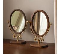 Miroir de coiffeuse de style vintage, miroir de maquillage en bois massif, miroir de toilette en bois rotatif de style chinois pour le dessus de table Support en or,Support noirVerre