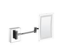 Miroir de Courtoisie Carré Extensible Mural, Pliant Miroirs de Maquillage avec Bras Extensible, Miroir de Rasage de Salle de Bain avec LED et Grossissement 3x (Rectangular Bottom Silver Plug)