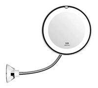 Miroir de Courtoisie Rond avec Ventouse, Miroir de Maquillage 10X avec Lumière LED, Pivotant à 360°, Col de Cygne Flexible, L'adhérence est plus efficace sur les surfaces réfléchissantes.