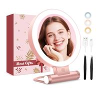Miroir de maquillage avec éclairage, miroir grossissant double face 1X/30X avec lumière, 2000 mAh, 3 modes d'éclairage de couleur, luminosité réglable, pliable et compact, taille de voyage