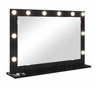 Miroir de maquillage avec LED - vidaXL - 80x55x18 cm - Chêne noir - Bandes LED - Blanc chaud - Verre clair