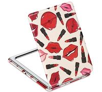 Miroir de maquillage compact de qualité supérieure pour filles et femmes, sac à main, petit miroir portable grossissant avec cuir synthétique rouge classique