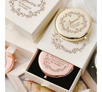 Miroir de maquillage compact en acier inoxydable gravé personnalisé avec design de fleur de naissance, miroir de poche portable pour demoiselles d'honneur cadeau de mariage, miroir pliant en métal per