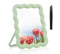 Miroir de maquillage de bureau en forme de vague, vert réglable, avec pince à épiler à sourcils, joli miroir de maquillage pliable pour voyage à suspendre debout, 17 x 13 cm, décoration d'intérieur