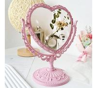 Miroir de maquillage de bureau vintage, 1 pièce de miroir de grossissement à double face en forme de cœur style Y2K avec rotation à 360 degrés, support en bois pour table de coiffeuse à domicile, miro