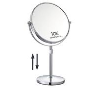Miroir de Maquillage de Table grossissant de 43,2 cm de Haut, réglable en Hauteur, grossissement 1x/10x, Grand Miroir de Maquillage Double Face pivotant à 360° Classique Rond pour Salle de Bain et