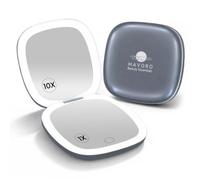 Miroir de Maquillage de Voyage Éclairé par LED, Rechargeable, Amplification 1X/10X - LED Lumière Diurne, Miroir de Poche Ou de Sac à Main, Petit Miroir de Voyage, Capteur Tactile, USB (Gris Graphite)